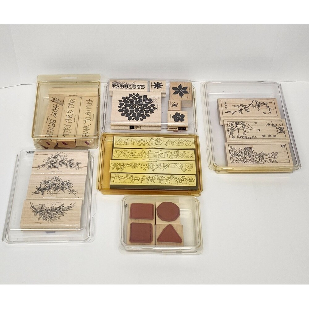 Stampin Up Wood Mounted Rubber Stamps Lot 6 Sets Vintage Celestial Floral Craft